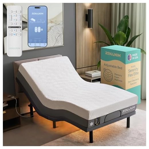 Renanim Adjustable Bed Frame with 12" Mattress Included Electric Massage - USB, Under Bed Light, Luxury Cooling Gel Memory Foam Mattress, App Control, Zero Gravity, Head and Foot Incline Base Twin XL