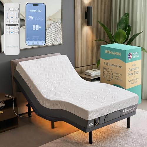 Image of SFE Twin XL Adjustable Bed Frame and Mattress - 10 inch Gel Memory Foam - Zero Clearance, Electric Massage - Wireless Remote for Head & Foot Lift, Zero Gravity Frame, Underbed Lights & 4 USB Ports