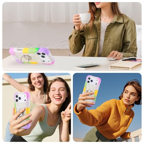 Image of MARKILL Compatible with iPhone with Built-in 360Rotating Ring Stand, Military Grade Drop Protection Full Body Rugged Heavy Duty Case Durable Cover (Rainbow White, iPhone 17 Pro Max)