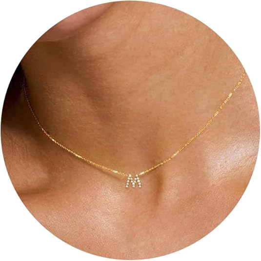 Initial Heart Necklaces for Women - Dainty Cute Necklace Small Layered 14K Gold Plated A-Z Letter CZ Pendant Trendy Satellite Chain Necklaces for Women Non Tarnish Gold Jewelry Set Gift