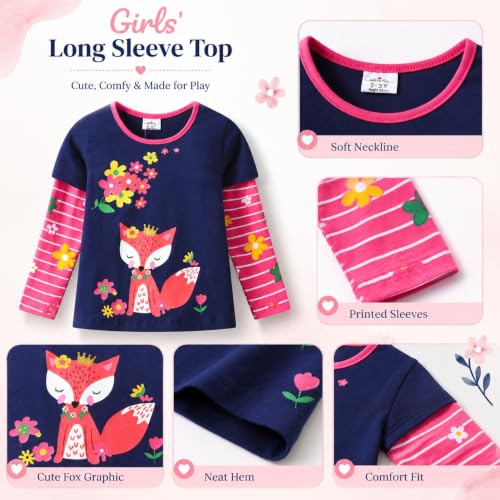 Image of VIKITA Girls Long Sleeve T-Shirt, Cotton Graphic Top