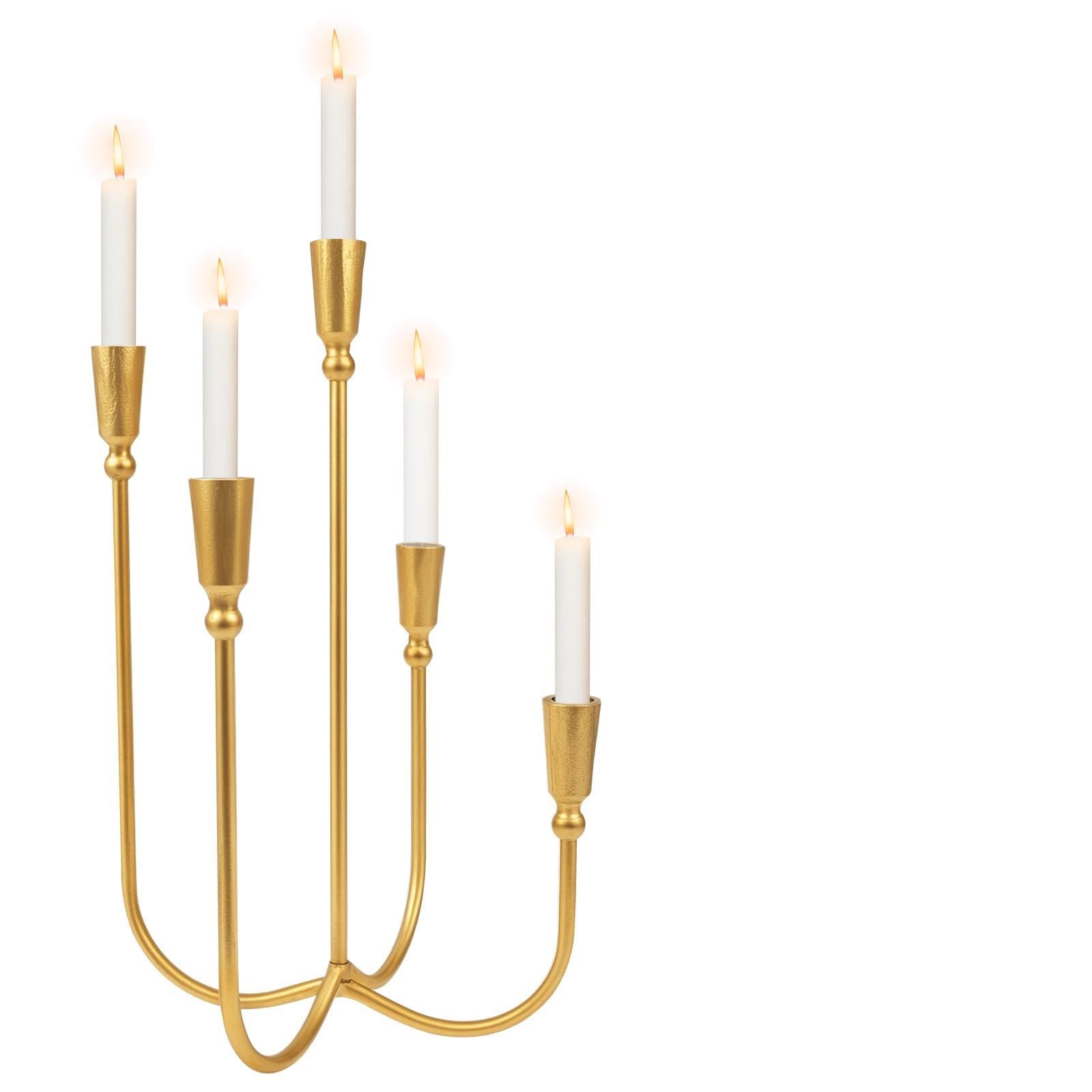Iron Tabletop Candelabra 45cm Metal Candelabra Candle Holder, Retro Candlestick Holders for 5 Dinner Candles, Cast Iron Tabletop Candelabras for Dining Room, Living Room or Mantel Decor