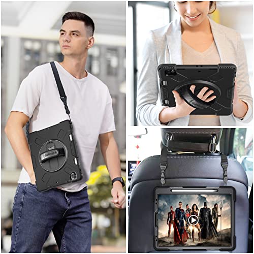 Supfives Ipad Pro 12.9 Case 2022 6Th Generation: Upgraded Military Grade Shockproof Protective Silicone Cover For Ipad 12.9 Inch 5Th Gen 2021-Pencil Holder-Handle-Shoulder Strap-Kick Stand-Black #TOP5