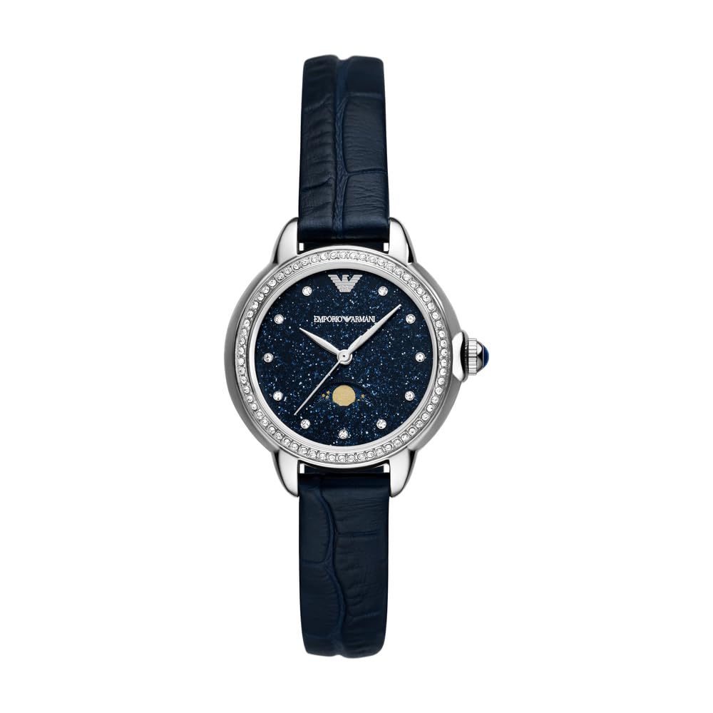 Emporio Armani Watch for Women, 32mm Quartz Moonphase Movement with Stainless Steel or Leather Strap