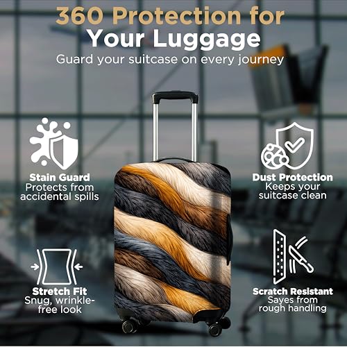 Image of WanderWraps Spendex Polyester Protective Luggage Cover | Hard Luggage Trolley Bag Cover | Washable | Dust Proof | Stretchable | S /M /L - Combo | Feather Printed