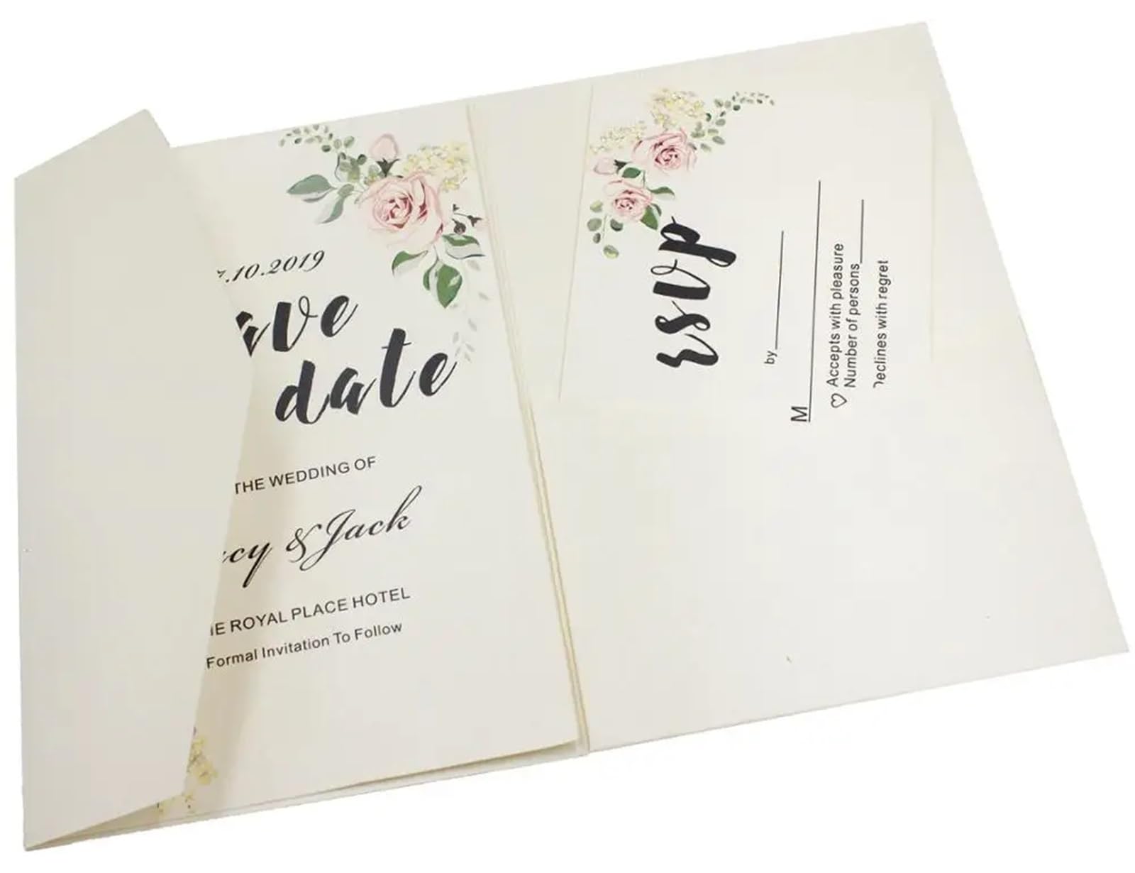 Einladungskarten Hochzeit 50 dreifach gefaltete Hochzeitseinladungskarten mit Rosen-Laserschnitt, Taschen-Einladungsumschlag Hochzeitseinladungskarten(Color:Pearl ivory,Size:Custom set)