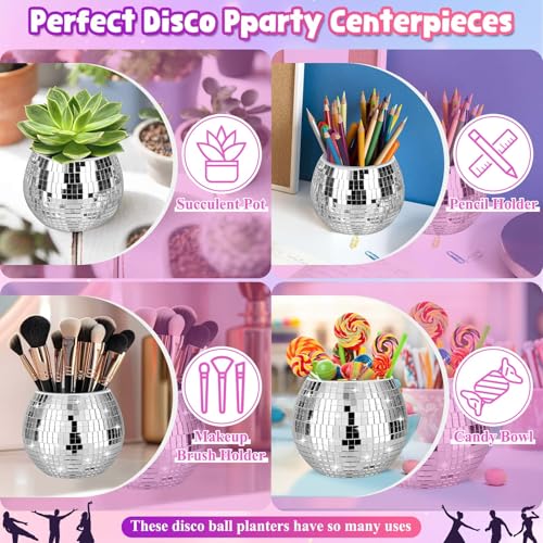 Image of 16 Pcs Disco Ball Vase Sets, 6 Pcs Disco Ball Vase Disco Ball Flower Vase & 10 Pcs Disco Balls with 3 Sizes, 3 inch X 4 inch Disco Ball Planter Candle for Wedding, Birthday, Party