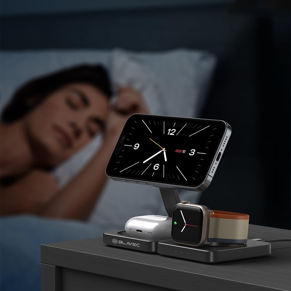 Ładowarka Indukcyjna 3w1 Składana 15W – Do Apple iPhone 12/13/14/15/16 Pro Max, kompatybilna z MagSafe, Apple Watch Series 7/8/9/Ultra/Ultra 2, AirPods i Urządzeń Qi – Szybkie Ładowanie, Regulowana