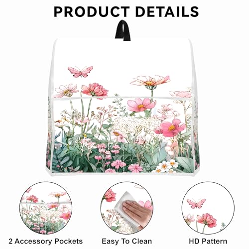 Image of Kitchen Dust Cover Compatible with 4.5 5 6 8 quart Stand Mixer, Kitchen Appliance Protective Covers with Top Handle and Pocket (Pink Wildflower Meadow, For All 6-8 qt Mixer)