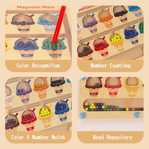 Image of Magnetic Color & Number Maze, Montessori Wooden Color Matching Learning Counting Puzzle Board, Toddler Fine Motor Skills Toys for Boys Girls 3 4 5 Years Old
