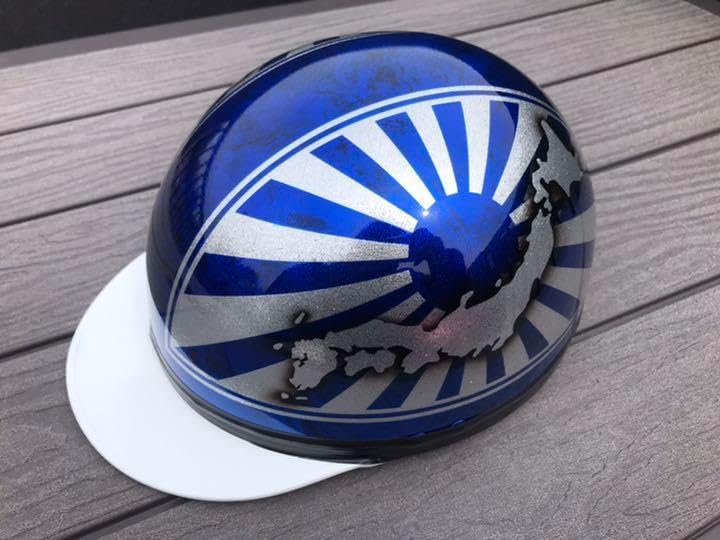 ブルーラメ 日章 日本 コルク半 ヘルメット 旧車會 暴走族 三段シート 族