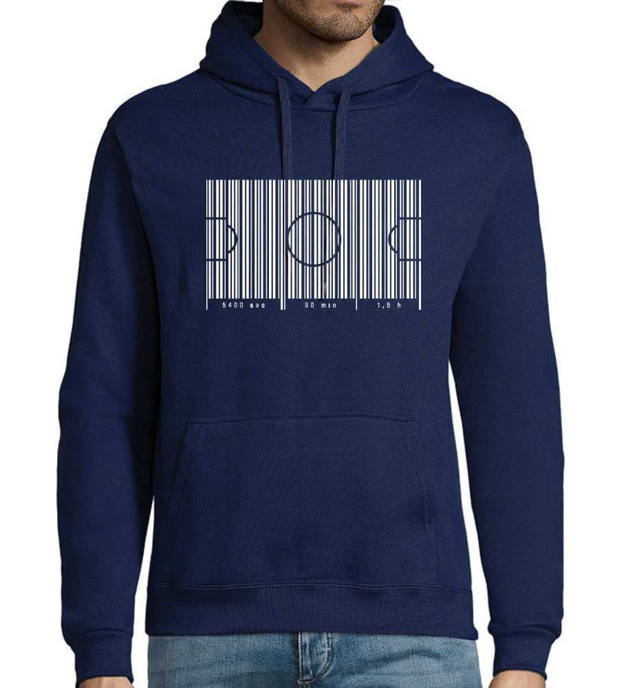 Boisko do piłki nożnej jako kod kreskowy 90 min męska bluza z kapturem, grantowy, 4XL