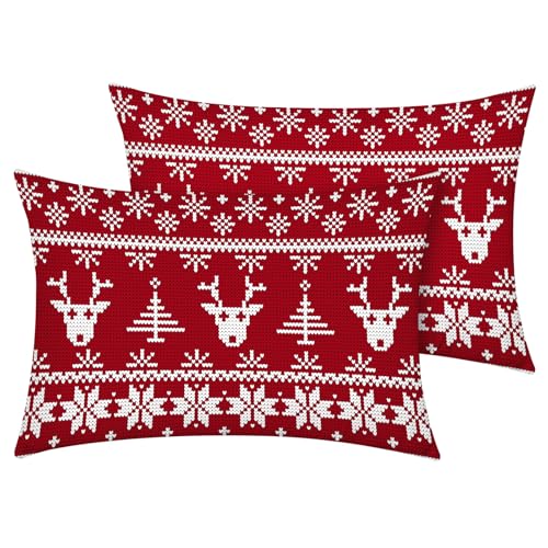 YIYEA Christmas Pillow Cases Queen Size Set of 2, Ultra Soft Double Brushed Microfiber Pillowcases Queen, Christmas Reindeer Bed Pillow Covers, Fade Resistant, Easy Slip-On (20"x30")