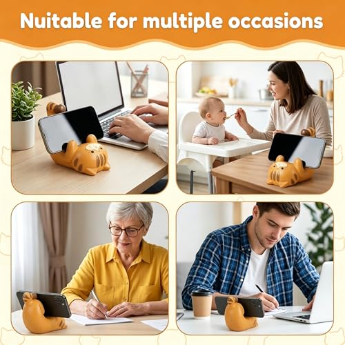 Image of ZORBES Resin Cat Figurine Phone Stand Holder, Sturdy Design to Hold Smartphones Without Tipping, Cute Mobile Stand for Desk, Gift for Cat Lovers, Desk Decor Accessory