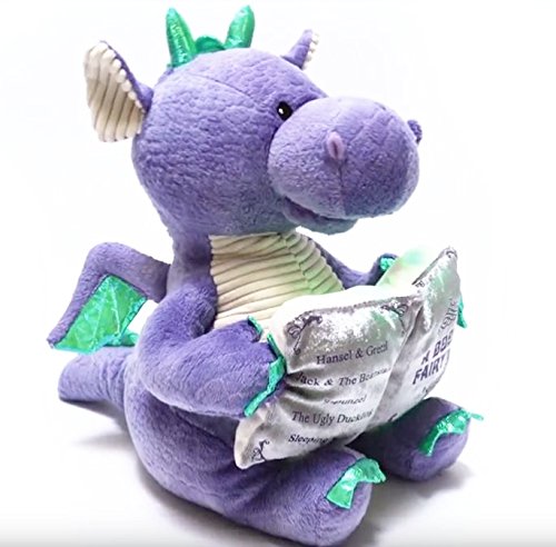 Cuddle Barn | Dalton the Storytelling Dragon 12" Animated Stuffed Animal Plush Toy | Mouth Moves, Head Sways and Book Lights Up | Recites 5 Fairy-Tales