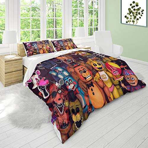 Zhongkaihua FNAF Bedding Single/Double/King Size 3-Piece Bedding Set (1 Duvet Cover 2 Pillowcase) Warm Flannel Bedding for Children Boys Girls