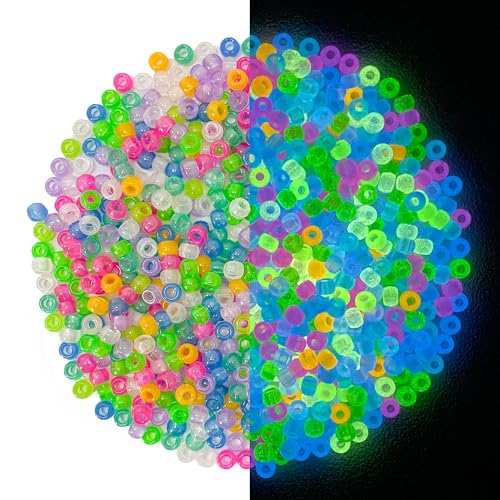 God-woowgo Pony Beads Glow in The Dark 860PCS Neon Beads Friendship Bracelet Beads 9mm Luminous Bulk Beads for Hair Braiding Colored UV Beads for Crafts Kandi Beads Kit