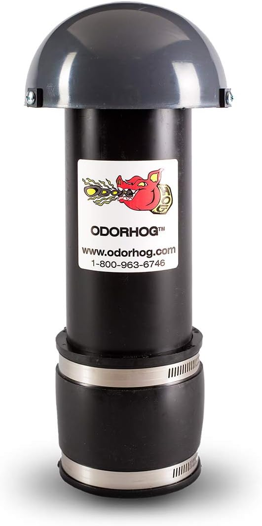 OdorHogClamp On Vent Stack Pipe Filter 3", Black ABS with Mushroom Cap, Removes Outdoor Septic and Sewer Odor Problems (3.0-inch)
