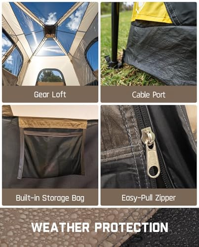 FanttikOutdoor Zeta C8 Pro Camping Tent 8 Person Instant Cabin Tent Setup in 60 Seconds with Rainfly & Windproof Portable with Carry Bag for Family Camping & Hiking, Khaki - Image 6