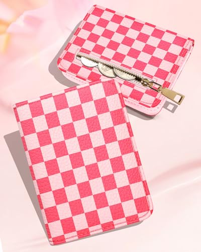 Bistup Credit Card Holder Wallet for Women - Cute Leather Ladies Teen Girls Female Cardholder Wallets Accordion Purse Small Medium Aesthetic Print Plaid Unique Modern Rfid Zipper Around4