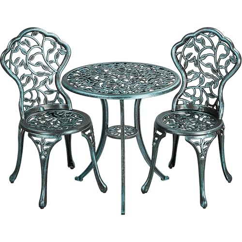 Yaheetech Ensemble de Bistrot en Métal 3 Pièces Set Bistrot Design Vintage Feuillage Table de Jardin et 2 Chaises pour Terrasse Véranda Balcon Porche Cour...