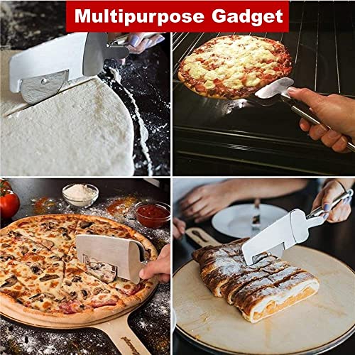 Image of P-Plus International Pizza Cutter and Serving Turner - Pizza Spatula - Wheel Cutter Tool (Set of 2)