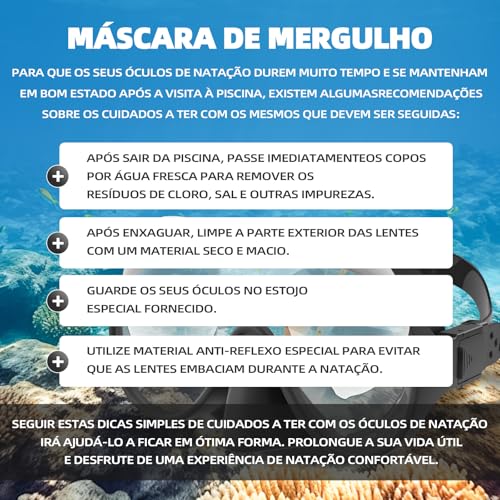 Máscara de Mergulho Profissional, Antiembaçante, À Prova D'água, Visão Ampla HD, Proteção Nasal