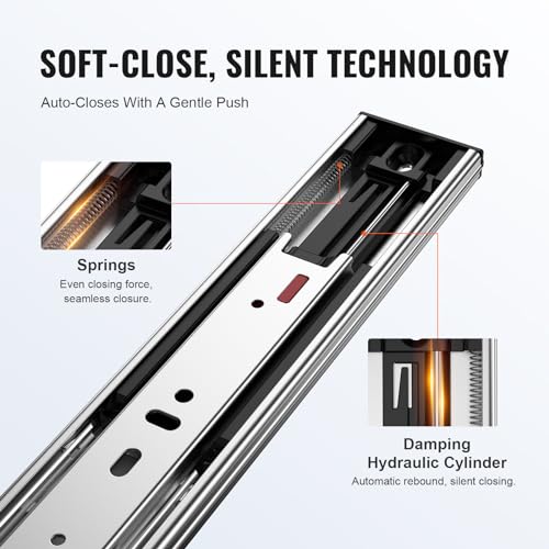 VEVOR Soft Close Drawer Slides 6 Pairs 16 Inch, Heavy Duty Full Extension Side Mount Ball Bearing Drawer Glides Kitchen Cabinet Rails, 100LB Load Capacity by VEVOR - Image 3