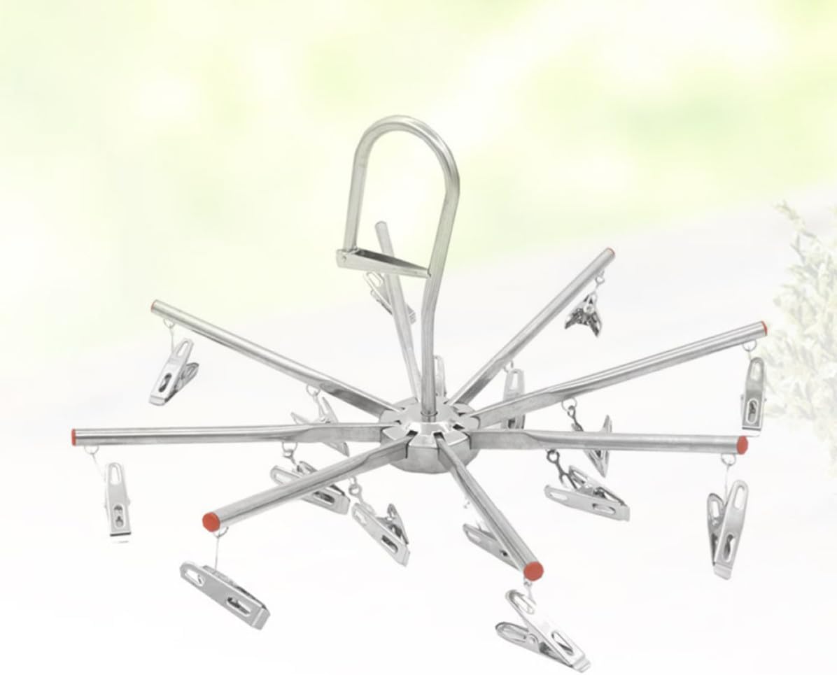 16pcs Stainless Steel Clothes Hanger Foldable 16 Clip Drying Rack