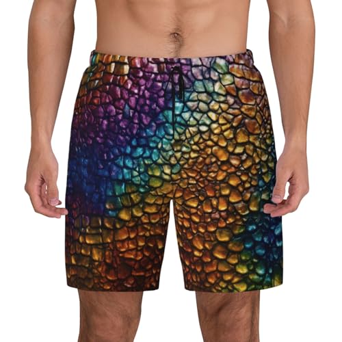 Classic Snake Skin Built-in Compression Lining Men's Double Swim Trunks Shorts Beach Shorts with Two Pockets
