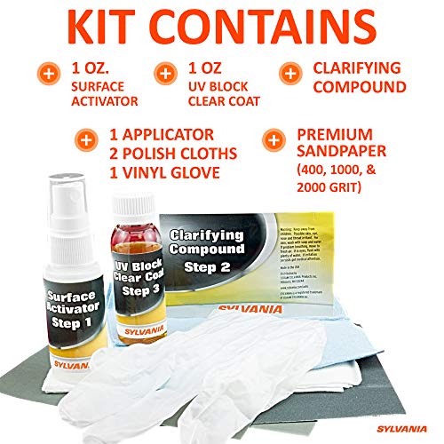 Sylvania Headlight Restoration Kit 3 Easy Steps To Restore Sun Damaged Headlights With Exclusive Uv Block Clear Coat Light Output And Beam Pattern Restored Long Lasting Protection 0046135387715