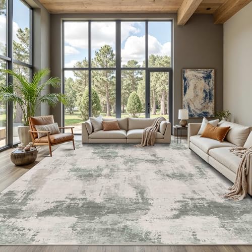 Rugxara 9x12 Green Modern Abstract Washable Rug for Living Room