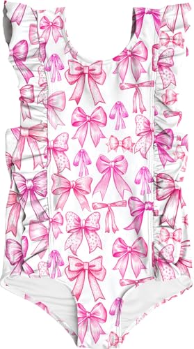 Image of RAISEVERN Baby Girls Swimsuit Ruffles Bathing Suits Cute Beach Sport Swimming Backless Summer One Piece Swimwear 2-7 Years