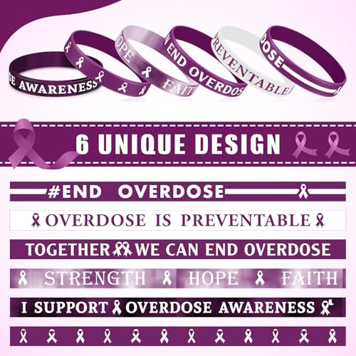 Image of Landical 120 Pcs Overdose Awareness Silicone Bracelets Purple Ribbon Motivational Rubber Wristbands Colored Overdose Awarenesswristbands for Event Support Charity Supplies Favor