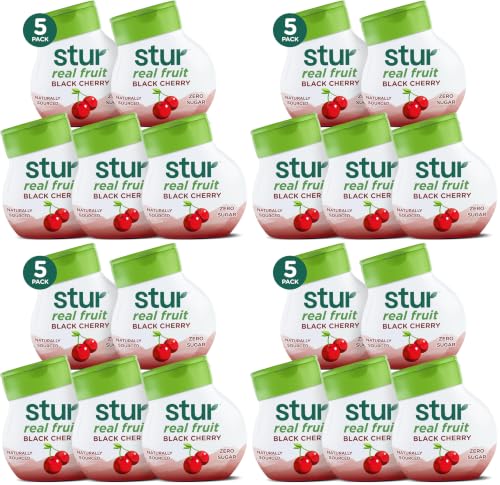 Image of Stur Liquid Water Enhancer | Black Cherry | Naturally Sweetened | High in Vitamin C & Antioxidants | Sugar Free | Zero Calories | Keto | Vegan | 5 Bottles, Makes 120 Drinks (Pack of 4)