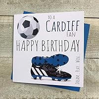 WHITE COTTON CARDS Cardiff City Bluebirds FC Football Club Fan Birthday Card - BOOTS & BALL DESIGN (FFP64)