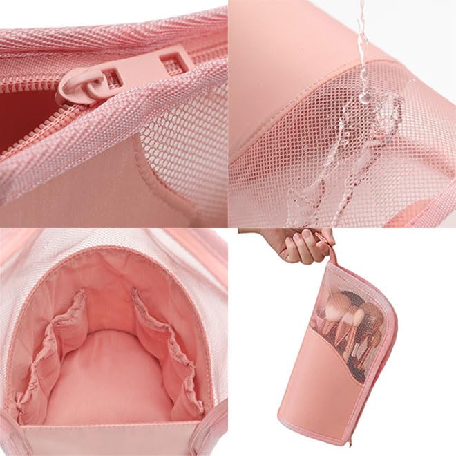 CHENGZI Stand-Up Makeup Brush Storage Organizer Bag, Waterproof Dust Free Travel Makeup Brush Holder (Pink) - Image 4