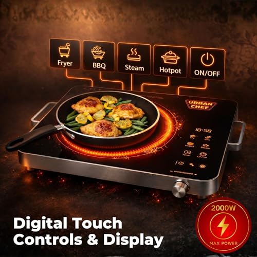 Image of Urban Chef Grace Pro Infrared Cooktop 2000W | Touch Control Panel | Timer & Boost Mode With Digital Disply | Fast & Even Heating