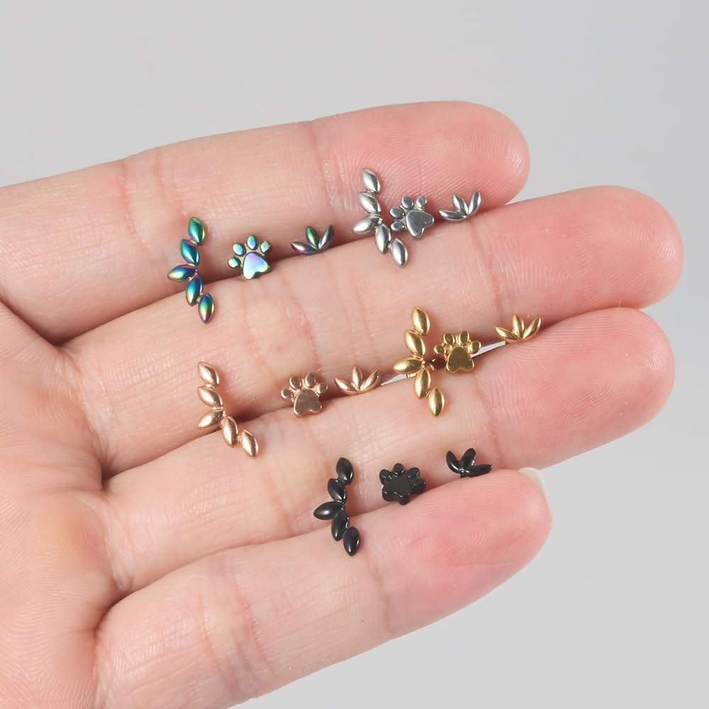 2Pcs 16G Stainless Steel Paw Cartilage Stud Earrings for Women Paw Print Flat Back Earrings Studs Labret Monroe Lip Rings Conch Helix Tragus Piercing Jewelry - Image 5