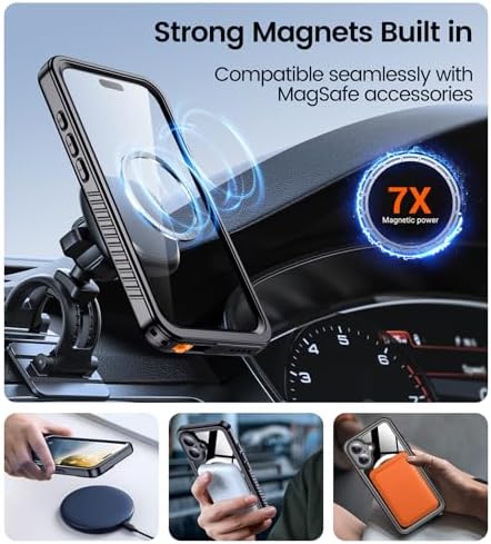 Temdan Magnetic for iPhone 16 Case Waterproof,Built-in Screen Protector[IP68 Underwater][Upgrade Military Dropproof][Compatible with MagSafe] Full Body Shockproof for Phone Case 6.1''- Black