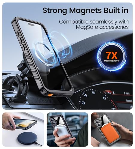 Temdan Magnetic for iPhone 16 Case Waterproof,Built-in Screen Protector[IP68 Underwater][Upgrade Military Dropproof][Compatible with MagSafe] Full Body Shockproof for Case 6.1''-Black