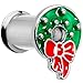 Body Candy 2Pc 316L Steel Double Flare Tunnel Plug Christmas Wreath Ear Plug Gauges Set of 2 2 Gauge