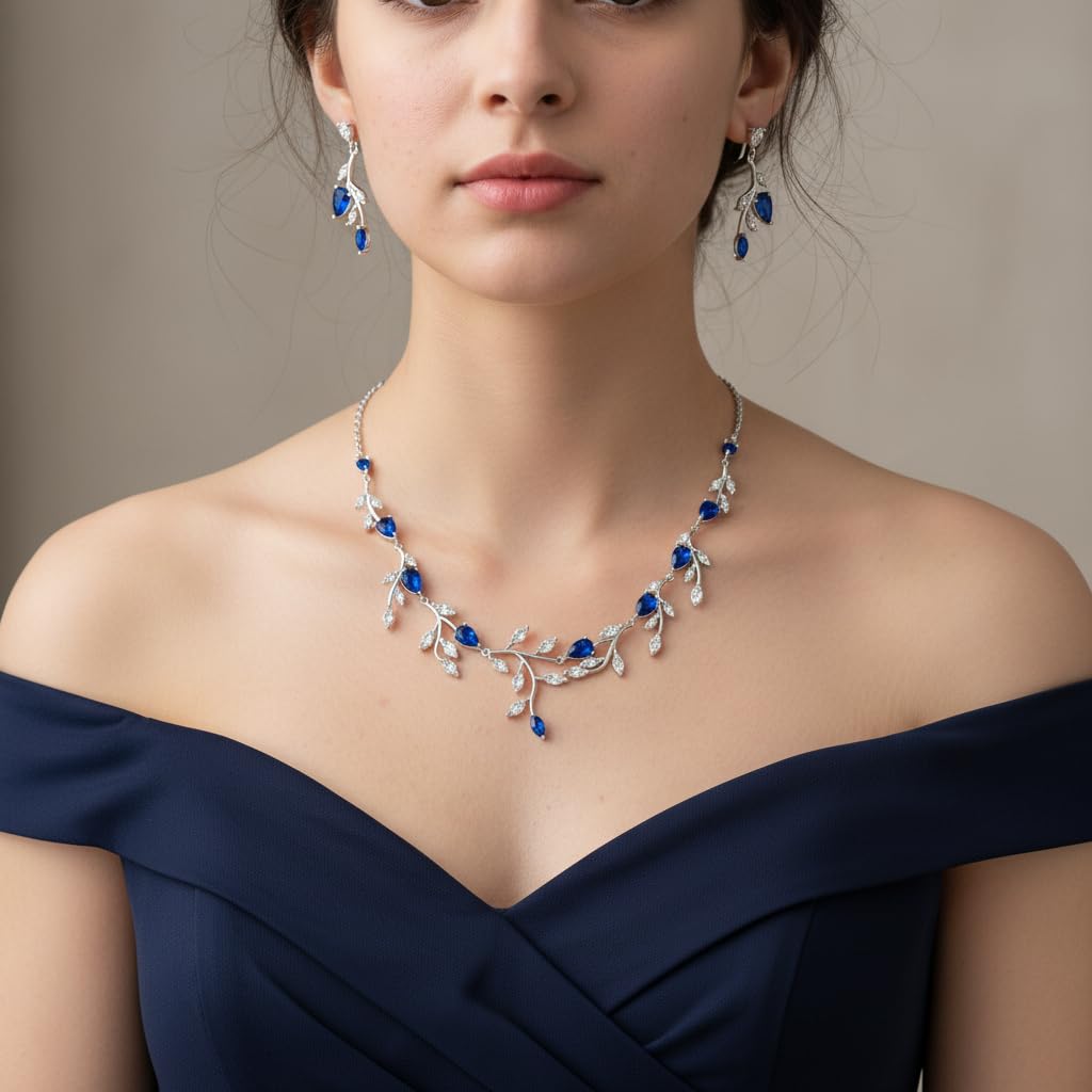 EVER FAITH Juegos de Joyas Mujer Brillante Circonio Cúbico en Forma de Pera de Piedra de Nacimiento Collar Pendientes Conjunto Joyería de la Boda para la Novia Mujeres Birdesmaid