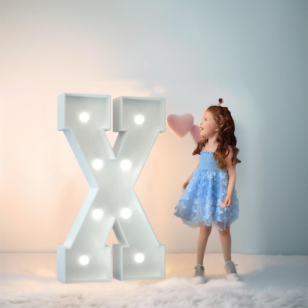 2.3FT/3.3FT/4FT Large Marquee Letters LED Light Up Sign White Light(Letter X,4FT/120CM)