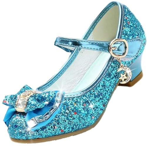 Jasmeko Girls Glitter Princess Heels Toddler Sparkly Kids Dressing Up Kids Shoes for Party Wedding Birthday Xmas (3 Blue 9)