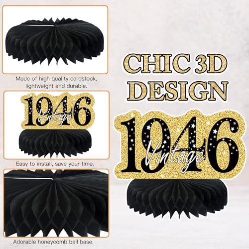 Image of 9Pcs 80th Birthday Decorations Honeycomb Centerpieces for Men Women, Black Gold Happy 80th Birthday Centerpieces Tables Toppers Party Decorations Supplies,Vintage 1946 Aged Table Sign Decor