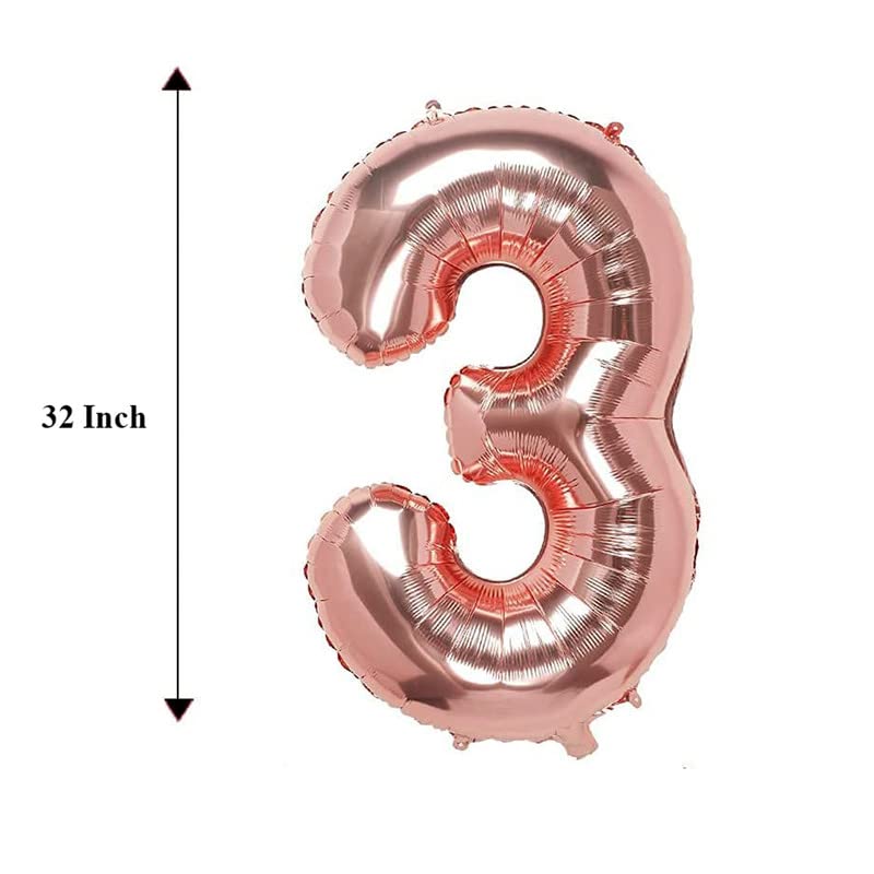 Image of Bubblebells Rose Gold 32 Inches 3 Numbers Shape Large Big Foil Helium Balloons for Party Decorations in Happy Birthday Anniversary Office Items Materials Set Pack