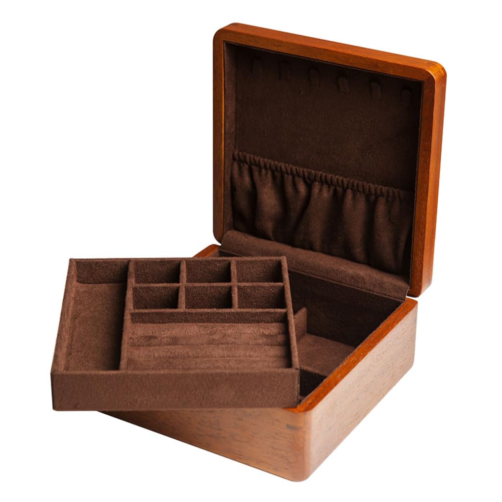 CVHfhjTG jewellery box, Jewelry Box Teak Holder Case, Square Storage, for Earring Bangle Bracelet Necklace Rings Women Girls(B)