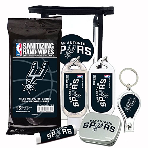 San Antonio Spurs 6-Piece Fan Kit with Decorative Mint Tin, Nail Clippers, Hand Sanitizer, SPF 15 Lip Balm, Hand Lotion, Sanitizer Wipes. NBA Gifts for Men and Women By Worthy