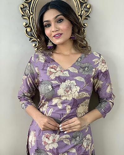 Image of GoSriKi Women's Cotton Blend Printed Kurta with Pant